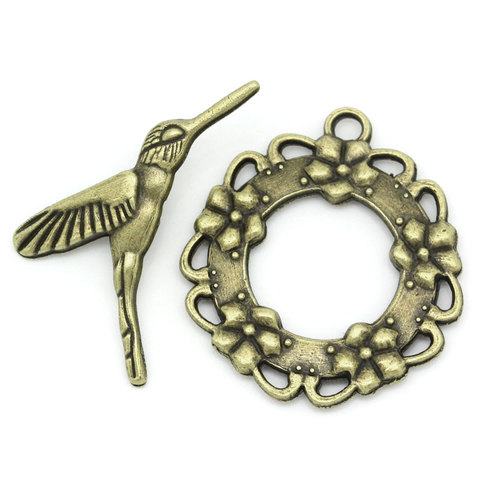 DoreenBeads – fermoirs à bascule en alliage de Zinc et de métal, fermoirs à fleurs antiques en Bronze, 28mm x 26mm(1 1/8 