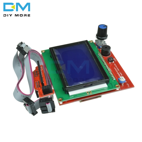 Diymore 12864 LCD graphique panneau de contrôleur d'affichage intelligent Module d'écran bleu pour arduino 3D rampes d'imprimante avec adaptateur et câble ► Photo 1/6