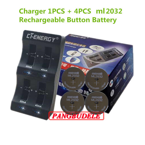 Interface USB universelle de haute qualité chargeur 4 fentes 1 pièces + 4 pièces batterie bouton Rechargeable ml2032 pile bouton ► Photo 1/4