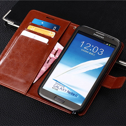 A15 portefeuille de luxe en cuir Vintage étui pour samsung Galaxy Note 2 II note2 N7100 7100 N7105 sac de téléphone avec porte-carte ► Photo 1/2