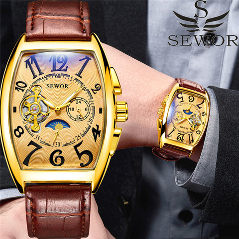 SEWOR – montre-bracelet automatique mécanique pour hommes, Tourbillon, Sport, marque de luxe, classique, or ► Photo 1/6