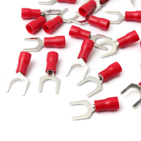 Borne électrique à sertir 25 pièces | Connecteur de fil de fourchette isolée rouge 0.5-1.5mm 22-16AWG 6.4m 5.3mm 4.3mm 3.2mm ► Photo 1/6
