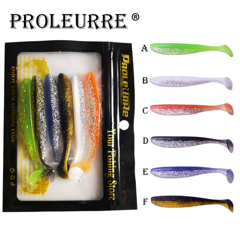 Lot d'appâts artificiels souples pour la pêche, pack de leurres pour attraper des poissons tels que les aloses, les bars et les crevettes, en Silicone, deux couleurs, 6 pièces ► Photo 1/6