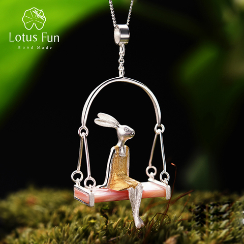 Lotus Fun réel 925 argent Sterling naturel coquille de mer à la main bijoux fins créatif Miss lapin pendentif sans chaîne Acessorios ► Photo 1/6