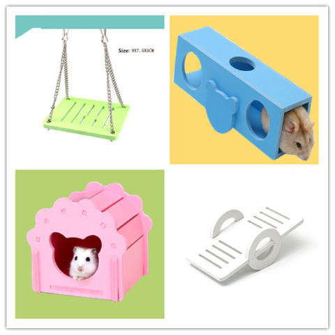 Balançoire de Hamster avec Cage en bois, Gadget suspendu, fournitures, souris, jouet arc-en-ciel, livraison directe ► Photo 1/6