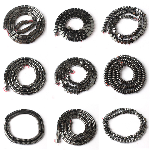 Pierre hématite noire naturelle, colonne d'espacement, boule ronde, Cube, grands trous, perles pour la fabrication de bijoux, Bracelet à faire soi-même, brin de 15 pouces ► Photo 1/1