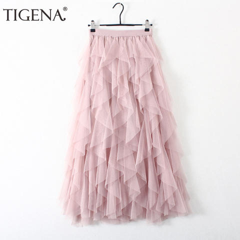 TIGENA-jupe Tutu plissée pour femmes, jupe Maxi longue, style coréen mignon, taille haute, style scolaire, 2022 ► Photo 1/6