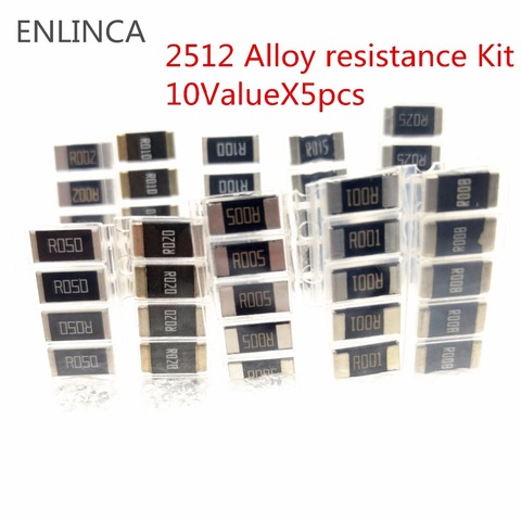 Kit d'échantillons de résistance en alliage 2512 SMD, 50 pièces, 10 pièces = 50 pièces, R001 R002 R005 R008 R010 R015 R020 R025 R050 R100 ► Photo 1/2