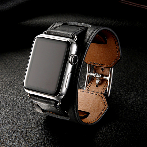 Bracelet manchette classique de luxe ceinture pour Apple Watch 42mm 38mm Bracelet en cuir véritable iWatch 40mm 44mm bande série 6 SE 5 4 3 2 ► Photo 1/6