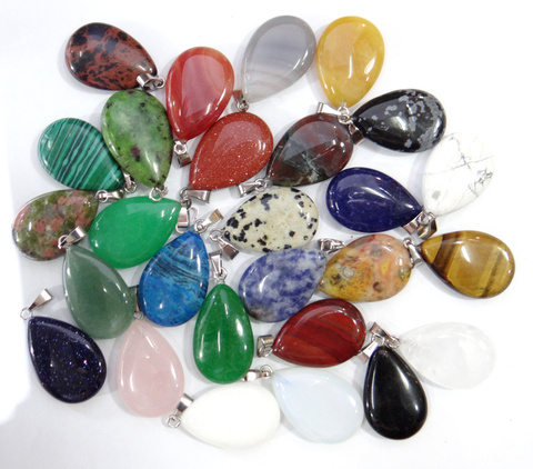 Colliers en pierre naturelle, œil de tigre, Quartz, lapis, gouttes d'eau, pendentif breloques colliers adaptés, vente en gros, bijoux, 12 pièces ► Photo 1/6