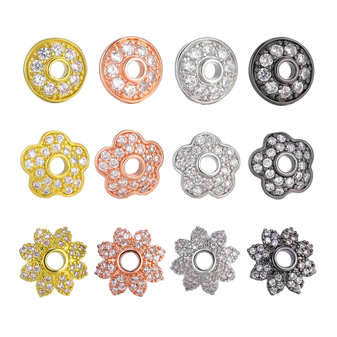 Juya – perles d'espacement de 10mm, vente en gros, Micro pavé en Zircon, 3 styles, fleur ronde, breloque décorative, bonnets de perles adaptés aux femmes, fabrication de bijoux DIY ► Photo 1/6