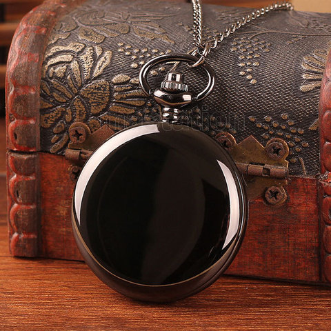 Montre de poche Steampunk ronde noire lisse P200 ► Photo 1/1