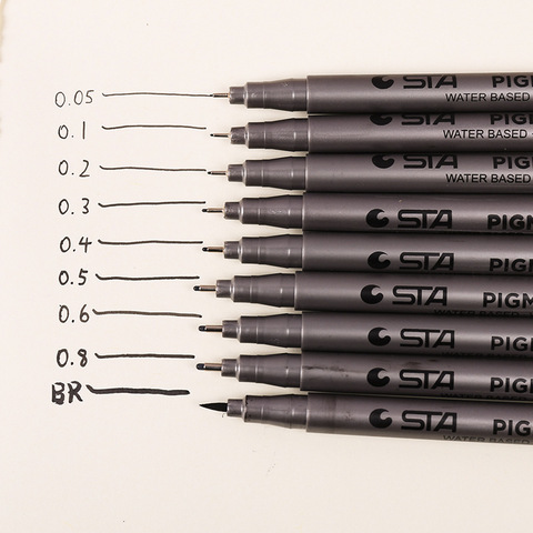 STA 9-stylo marqueur étanche à pointe Fine pour dessin Manga, tailles différentes, marqueurs artistiques, noirs ► Photo 1/6