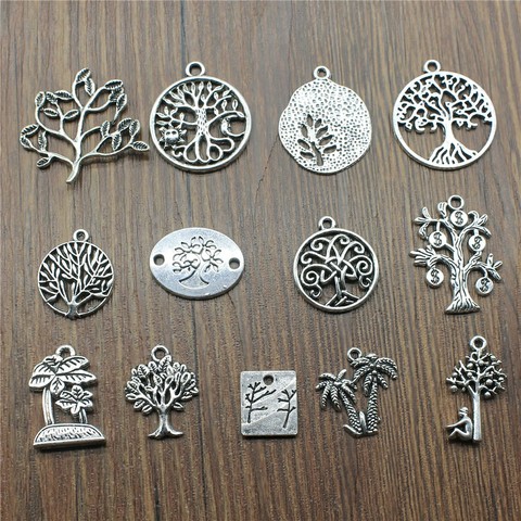 20 pcs / lot breloques arbre Antique couleur argent chanceux arbre pendentif charmes vie arbre charmes pour la fabrication de bijoux ► Photo 1/2