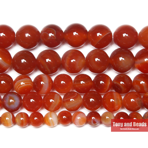 Perles en vrac d'agates à rayures rouges en pierre naturelle 4 6 8 10 12MM ► Photo 1/1
