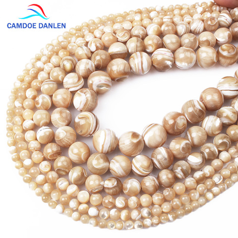 CAMDOE-perles rondes DANLEN, marron naturel, en coquillage, Trochus, 4, 5, 6, 8, 10 et 12mm, pour la fabrication de bijoux, bricolage, perles breloque, pour femmes ► Photo 1/6