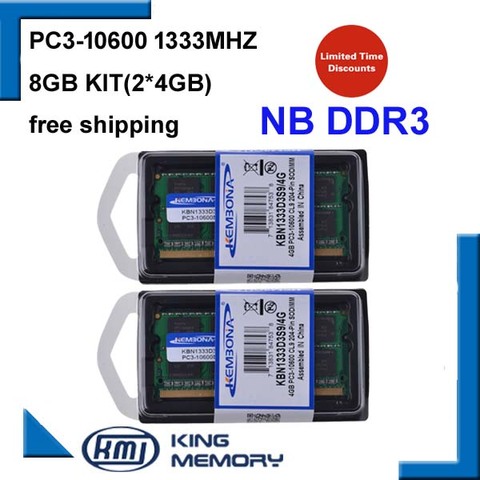 KEMBONA – KIT de mémoire de serveur d'ordinateur portable, modèle DDR3, capacité 2x4 go 8 go, fréquence d'horloge 1333MHz, broches 204 broches, pour Intel et Notebook A-M-D, KBA, garantie à vie ► Photo 1/4