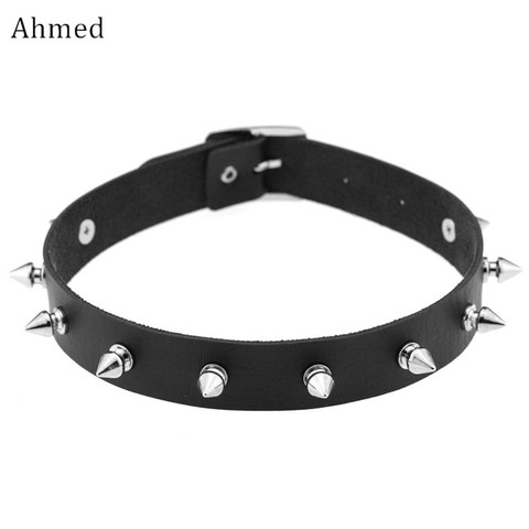 Ahmed Harajuku pointe Rivet tour de cou ceinture collier femmes en cuir Pu Goth collier pour les femmes fête Club Chocker Sexy gothique bijoux ► Photo 1/6