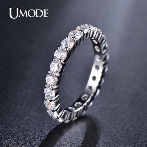 UMODE De Mariage 3mm 0.1 Carat Ronde CZ Or Blanc Couleur simulé Éternité Anneau Bandes Nouveau Bijoux pour Femmes Bague Anillos UR0279 ► Photo 1/6