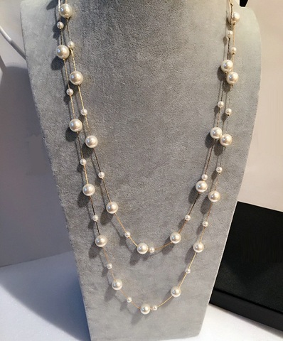 Bijoux en perles simulées Double couche, Long collier pour femmes, chaîne de perles classiques, colliers et pendentifs, cadeau fin ► Photo 1/5