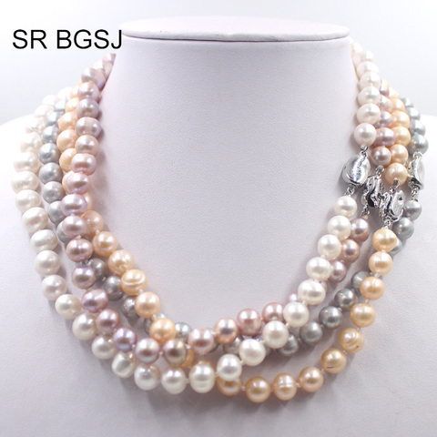 Livraison gratuite 8-9mm blanc rose violet gris rond perle naturelle de culture perlé femmes collier de perles tour de cou 19