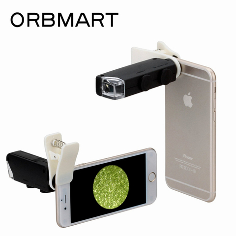 ORBMART 60X-100X pince universelle sur lentille de loupe de Microscope de poche avec lumière LED pour téléphone iPhone Samsung HTC Xiaomi ► Photo 1/6