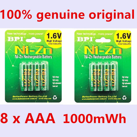 8 pcs/lot D'origine Nouveau BPI AAA 1000mWh 1.6 V 1.5 V NI-Zn NI Zn NIZN aaa Faible auto-décharge rechargeable batterie 1.5 V ► Photo 1/6