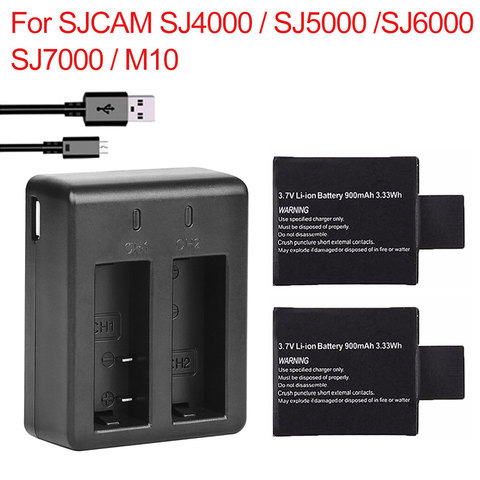2 pièces 900mAh SJ4000 SJ5000 SJ6000 Action caméra batterie + double chargeur de batterie pour SJCAM SJ 4000 5000 6000 M10 accessoires de caméra ► Photo 1/6
