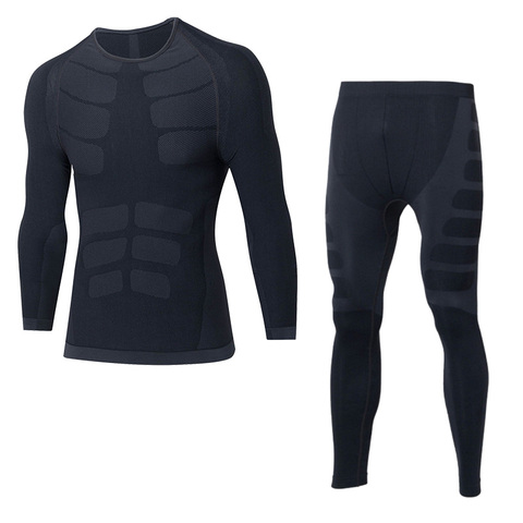 Ensemble de sous-vêtements thermiques pour hommes, chemise et pantalon de ski de moto, couches de Base serrées, longs hauts et pantalons ► Photo 1/5