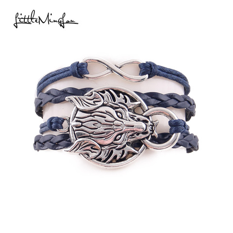 Little MingLou – Bracelet enroulé en cuir pour homme et femme, breloque avec tête de loup, Dragon, soleil, Infinity, nouvelle collection ► Photo 1/6