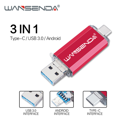 Wansenda OTG 3 en 1 clés USB USB3.0 & type-c & Micro USB 512GB 256GB 128GB 64GB 32GB 16GB clé USB clé USB ► Photo 1/6