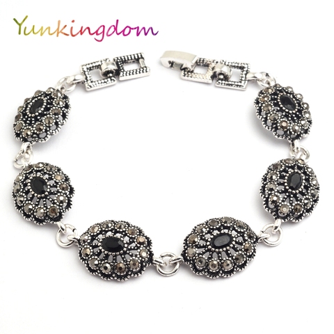 Yunkingdom Style ethnique bijoux Vintage couleur or blanc Bracelets pour femme résine noire en gros K1794 ► Photo 1/6