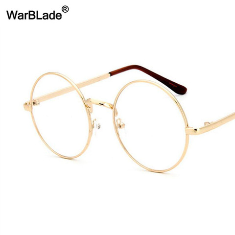 WarBLade-lunettes rondes Vintage, monture métallique ronde, lentille transparente, mode or, faux verres optiques pour hommes et femmes ► Photo 1/6