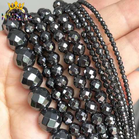 Collier à faire soi-même perles en hématite noire naturelle à facettes, perles d'espacement amples, pour la fabrication de bijoux, accessoires de 2/3/4/6/8/10mm ► Photo 1/6