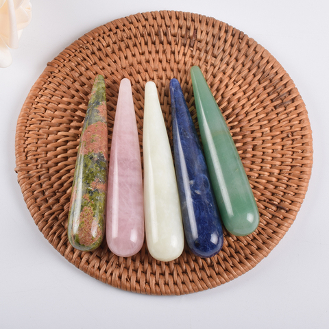 Baguette de Massage en pierre naturelle, stylo Acupoint, Quartz Rose, cristal minéral, Gua Sha, Yoni, soins pour les yeux, bâton pointu de beauté ► Photo 1/6