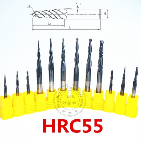 Livraison gratuite-1pcs, HRC55 carbure De Tungstène 6mm TiALN Enduit Cône Balle Nez Fin Moulin, cône fraise, routeur bois bit ► Photo 1/1