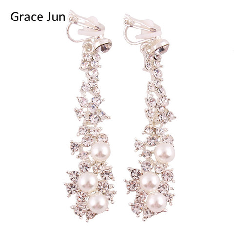 Grace Jun boucles d'oreilles avec pince à perles simulées de haute qualité en strass de haute qualité sans Piercing pour femmes ► Photo 1/6