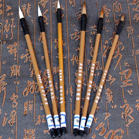 Pinceaux d'écriture à cheveux nuages blancs chinois traditionnels en bambou, pinceaux pour calligraphie, peinture, 6 pièces/ensemble ► Photo 1/6