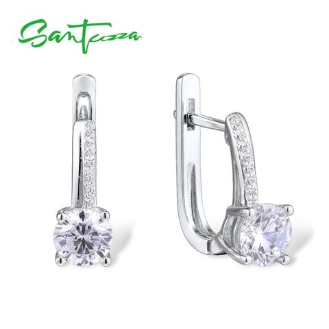 Boucles d'oreilles SANTUZZA argent pour les femmes véritable 925 en argent Sterling étincelant blanc zircon cubique ► Photo 1/6