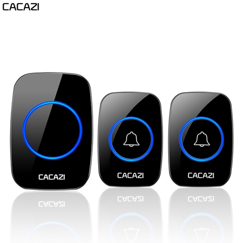 CACAZI sonnette sans fil étanche batterie boutons US EU UK prise récepteur 300 M télécommande lumière LED maison sans fil cloche 60 carillons ► Photo 1/6
