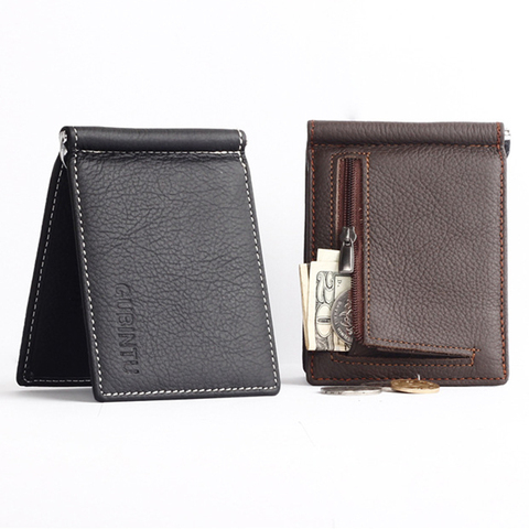 GUBINTU Portable Mini hommes en cuir véritable pince à billets portefeuille avec poche à monnaie petit portefeuille de carte pince à billets en métal pour homme ► Photo 1/6