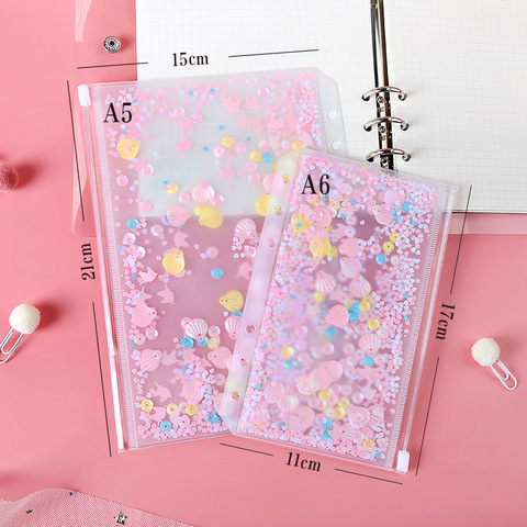 Sac rose, classeur à feuille ample, classeur A5 A6 Transparent, pochette de rangement pour agenda, fournitures Kawaii ► Photo 1/5