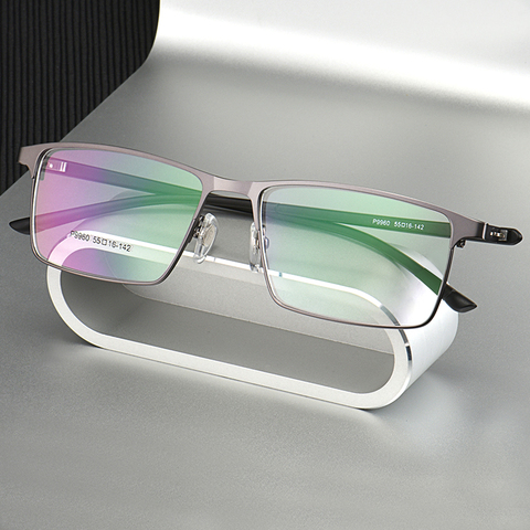 P9960 cadre de lunettes en alliage de titane pour hommes, matériau en alliage de galvanoplastie IP, jante complète et demi-jante ► Photo 1/6