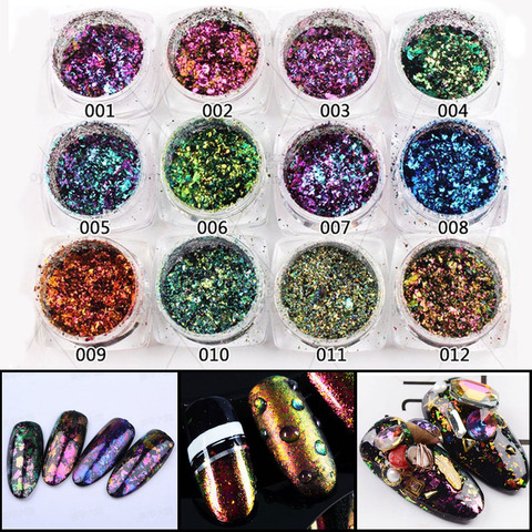 1 boîte caméléon 3D bricolage flocons paillettes ongles paillettes poudre poussière miroir Chrome Pigment Nail Art feuilles décorations ► Photo 1/5