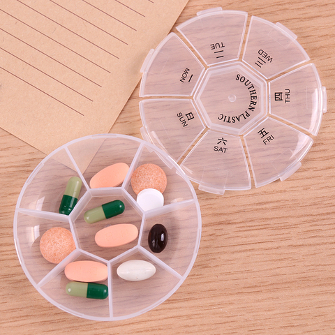 Mini boîte ronde Portable de voyage de 7 jours, stockage de pilules de médicaments de vitamines, organisateur de porte-tablette, étuis de conteneur ► Photo 1/6