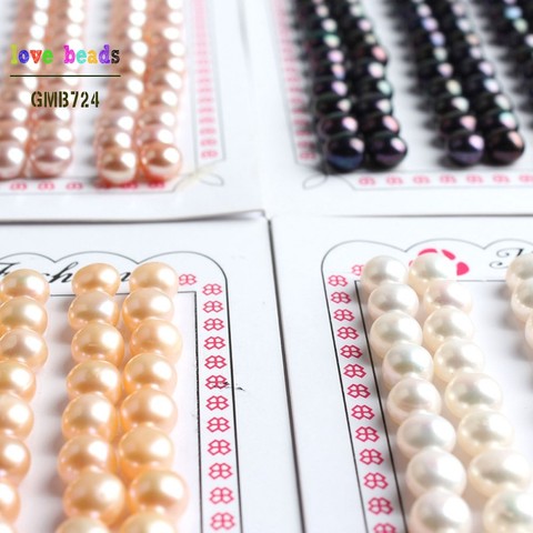 Perles d'eau douce naturelles de qualité AAA de 6 à 7mm, perles amples blanches, noires et roses à boutons, à demi-trou percé, 28 pièces (14 paires) ► Photo 1/4