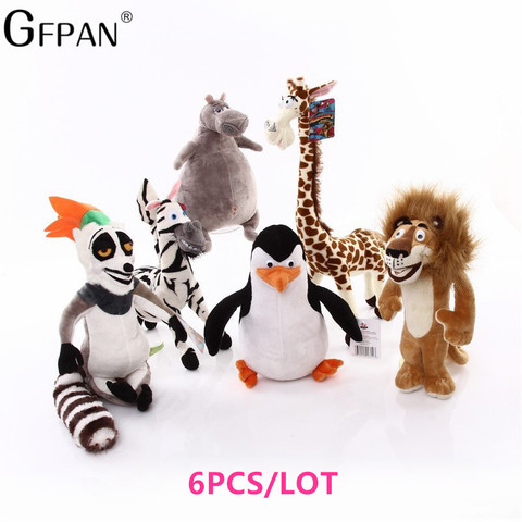 Nouveau 20-35cm 6 Styles Madagascar peluche peluche doux animaux poupées girafe hippopotame Lion pingouin zèbre lémuriens Figure cadeau pour les enfants ► Photo 1/6