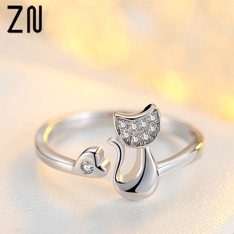 ZN – bague à breloque en cristal de zircone cubique, de qualité supérieure, incrustée de chat Animal mignon, pour femmes/filles ► Photo 1/5