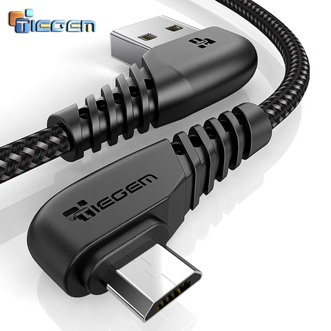 TIEGEM – câble Micro USB 2A 90 degrés pour recharge rapide et données, cordon de chargeur tressé pour téléphone portable, compatible avec Samsung Huawei ► Photo 1/6