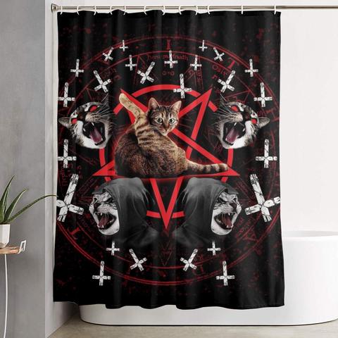 Rideau de douche en métal, pentagramme, chat satiné, mort, Durable, pour salle de bain ► Photo 1/5